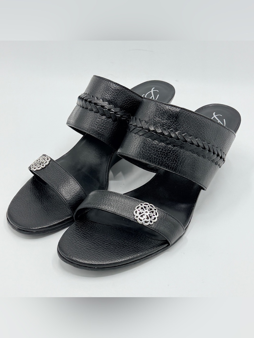 Brighton Trixy Wedge Sandals, Black Leather size W 9.5, Excellent Condition